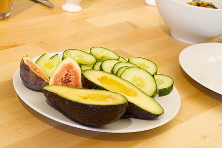 avocado, figs, cucumber, fruit, vegetables, breakfast, nutrition