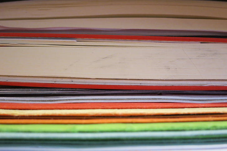 farve, bøger, stablet, detaljer, farverige, lag, papir
