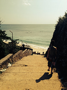 kroki, schody, Ocean, schody, morze, Latem, malejąco