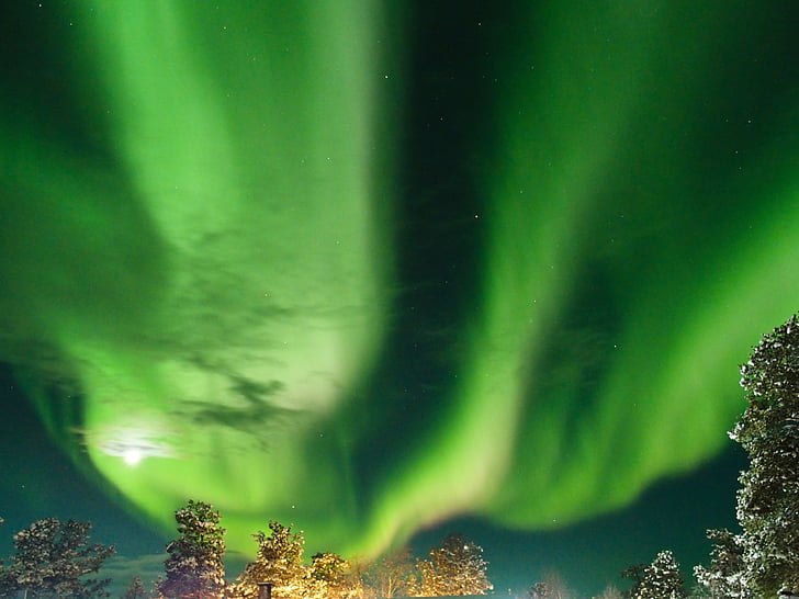 Aurora borealis, Phần Lan, Inari, màu xanh lá cây, đêm, Thiên nhiên, scenics