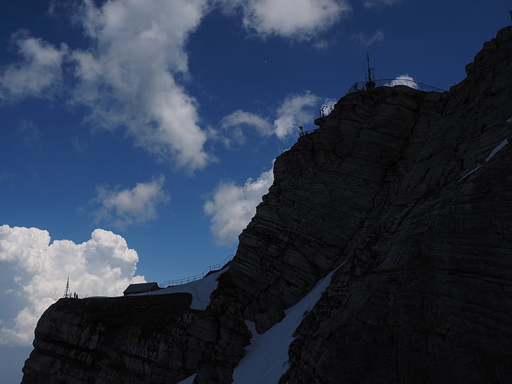 Säntis, summitu oblast, Meteorologická stanice, vyhlídka, pohled, Švýcarské Alpy, Appenzell
