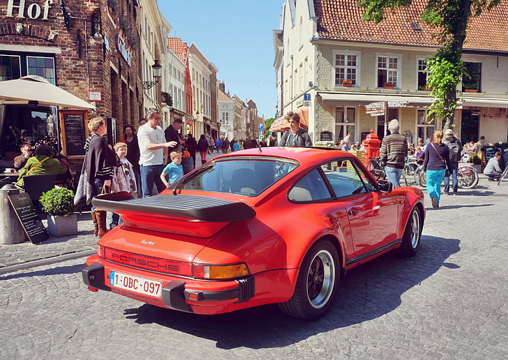 Porsche, Brugge, rua, carro, Bruges, viagens, cidade