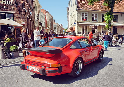Porsche, Brugge, Street, bil, Brugge, reise, byen