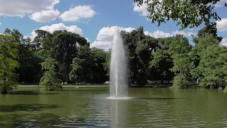 paisaje, fuente, Parque, Madrid, estanque, jubilación