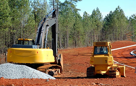 attrezzature pesanti, bulldozer, escavatore a cucchiaia rovescia, costruzione, attrezzature, sito, lavoro