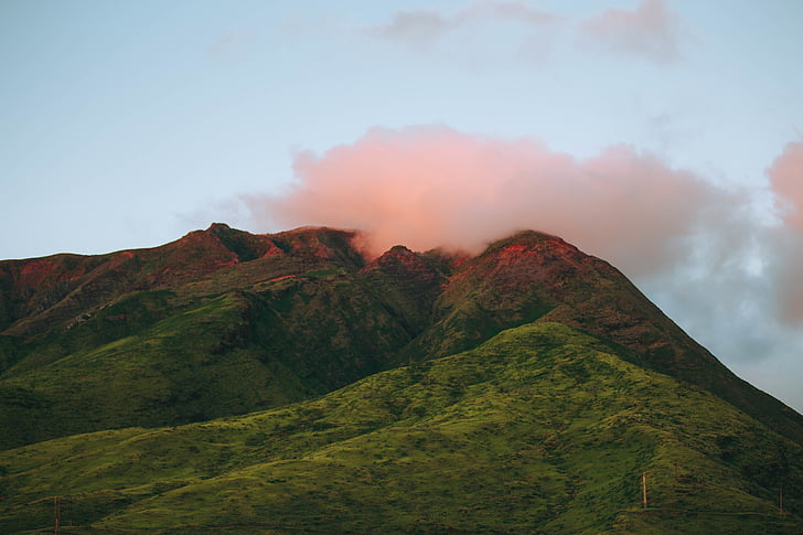 zelená, tráva, Highland, Hora, vrchol, Summit, mrak