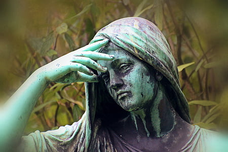 woman, woman portrait, head, mourning, despair, sculpture, cemetery