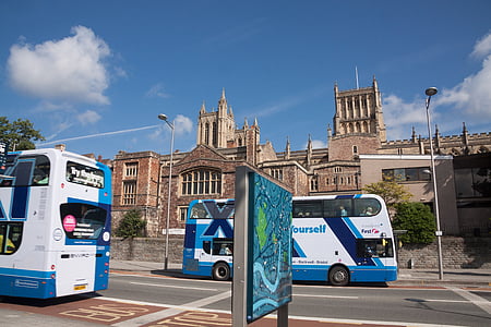 Autobus piętrowy, Autobus, Bristol, Anglia, Przystanek, mapę, informacje