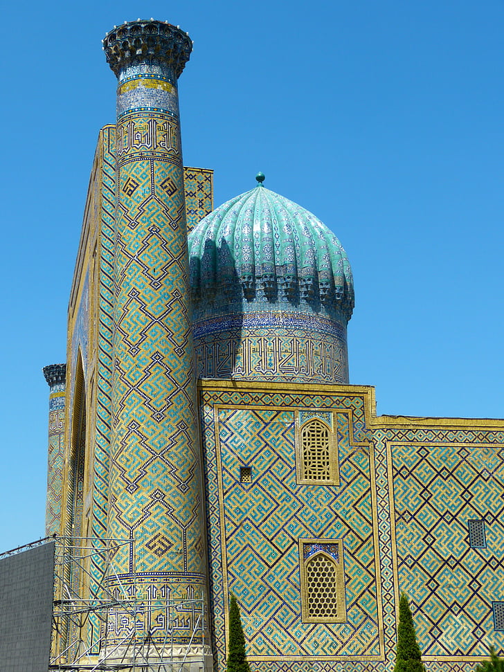 samarkand, medrese, uzbekistan, mosaic, pattern, artfully, turquoise