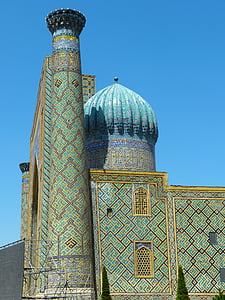 Samarcanda, Madraçal, Uzbequistão, mosaico, padrão, artisticamente, turquesa