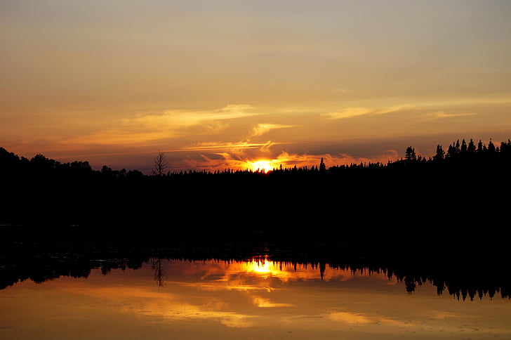 sunset, lake, reflection, dusk, evening, twilight, scene