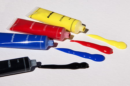 acrylic paints, color, basic colors, tube, colorful, yellow, red