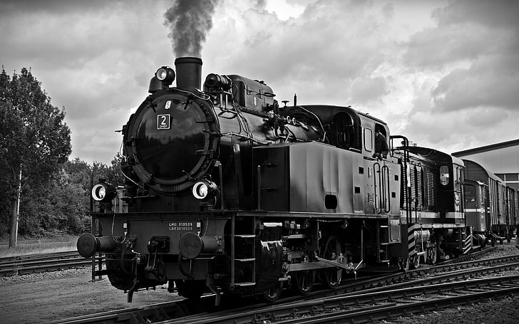Loco, ånglok, lokomotiv, historiskt sett, nostalgisk, Monokrom, tåg