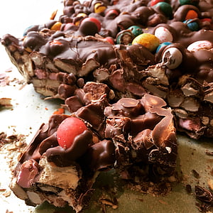 estrada rochosa, chocolate, sobremesa, bolos, aniversário, comida, doce