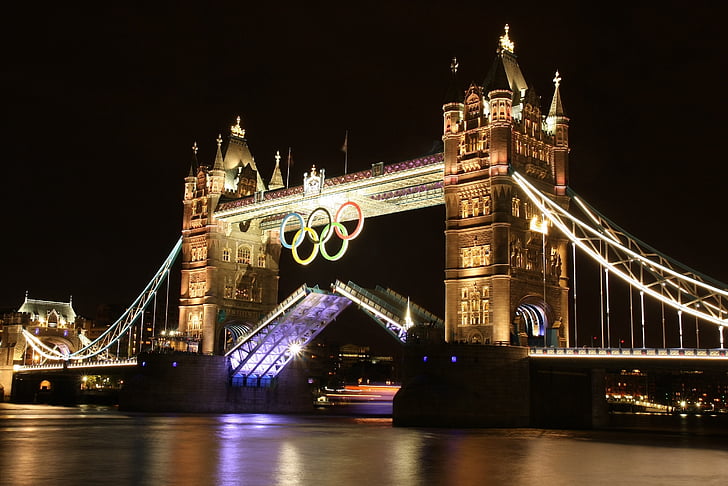 Pont de la torre, Londres, Jocs Olímpics de Londres, vista nocturna, Pont, Regne Unit, el riu Tàmesi
