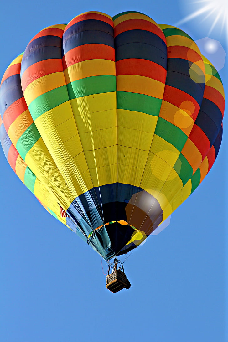 μπαλόνι, πολύχρωμο, πολύχρωμα, που φέρουν, αερόστατο ζεστού αέρα, ουρανός
