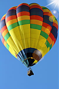 balon, kolorowe, kolorowe, pływające, balon na gorące powietrze, niebo