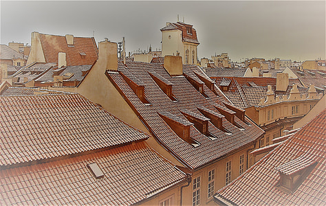 Прага, крыши, снег, чешский