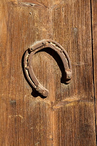 Horseshoe, kayu, beruntung pesona, keberuntungan, kayu - bahan, pintu, lama