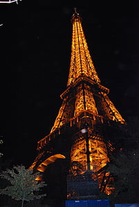 Париж, фары, Ночью, Эйфелева башня