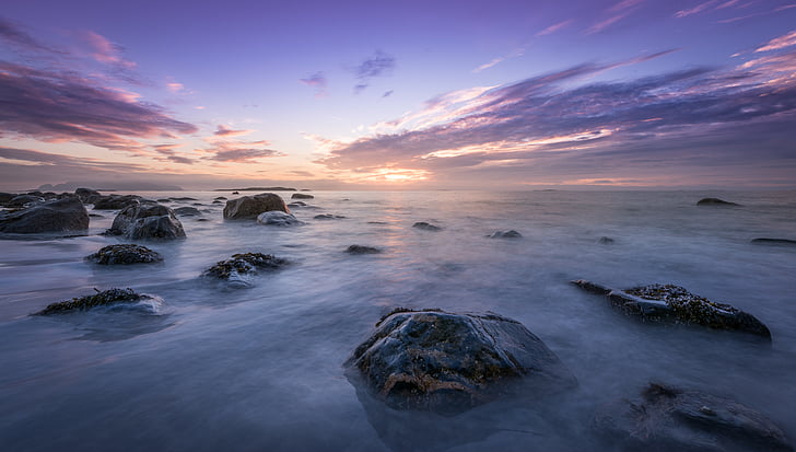 natuur, landschap, water, rotsen, wolken, hemel, zon