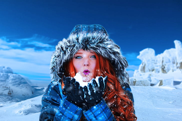 invierno, mujer, mujer, modelo, frío, Redhead, chica