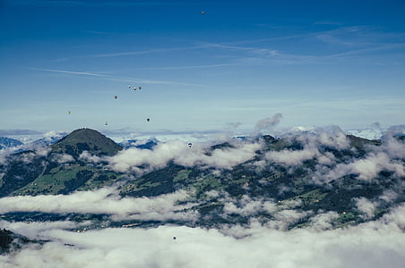 Nimbus, Cloud, teplovzdušné balóny, modrá, Sky, oblaky, hory