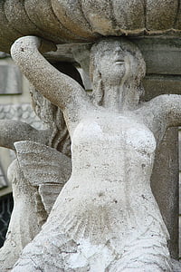 woman, mermaid, fountain, sculpture, sandstone, art, architecture