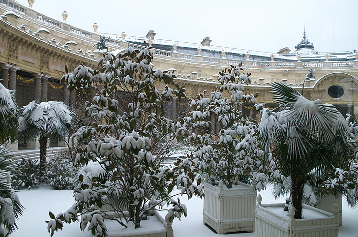 Paříž, Francie, Zimní, sníh, LED, palác, orientační bod