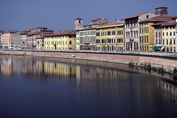 Pisa, Arno, Italien, floden, Toscana, hjem, facader