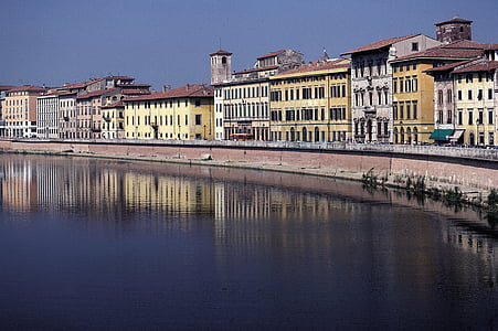 Pise, Arno, Italie, rivière, Toscane, maisons, façades