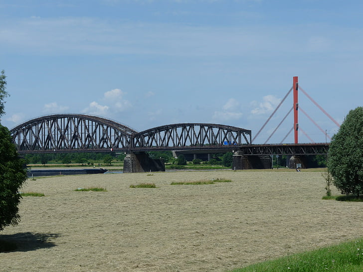tiltas, geležinkelio tiltas, Arkinis tiltas, arka, Reino, Niederrhein, užmiestyje