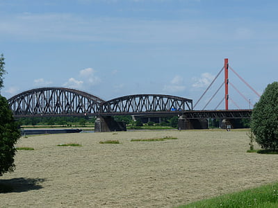 most, železniški most, lok mostu, lok, Ren, regiji Niederrhein, avtoceste
