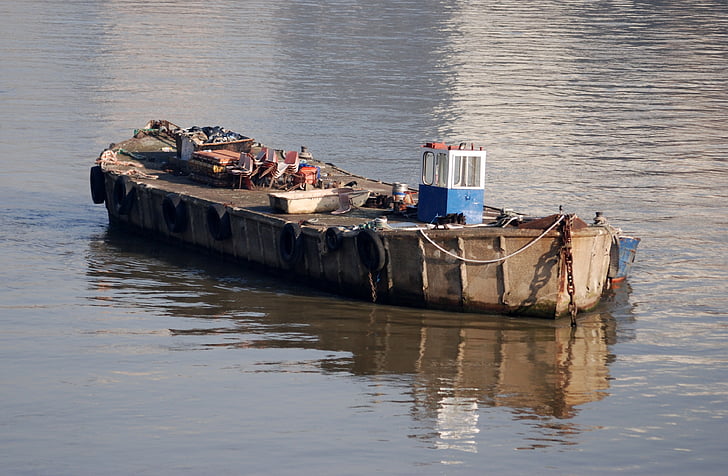 はしけ, 川, ボート, 古い, さびた, テムズ川, ロンドン