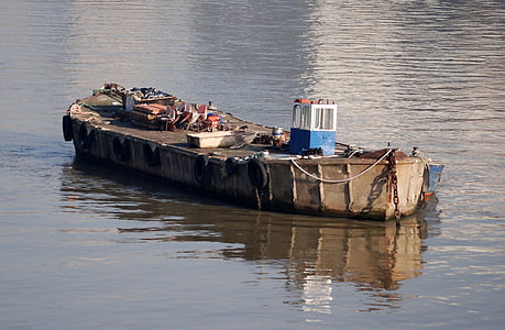 barge, rivière, bateau, vieux, rouillé, Thames, Londres