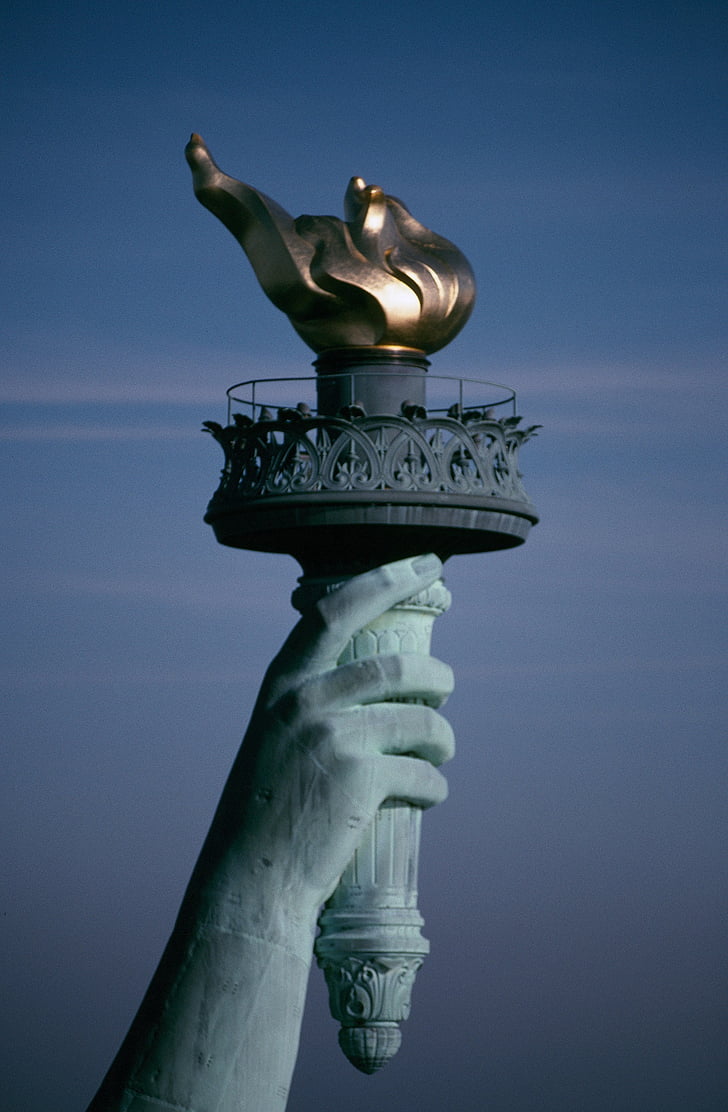 statue de la liberté, flamme, torche, symbole, Dom, bras, New york city