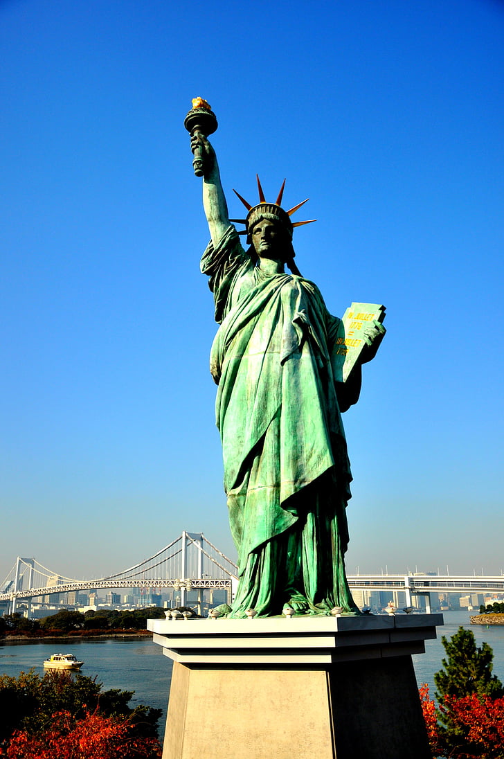 staty, Liberty, Japan, landmärke, hamnen, turism