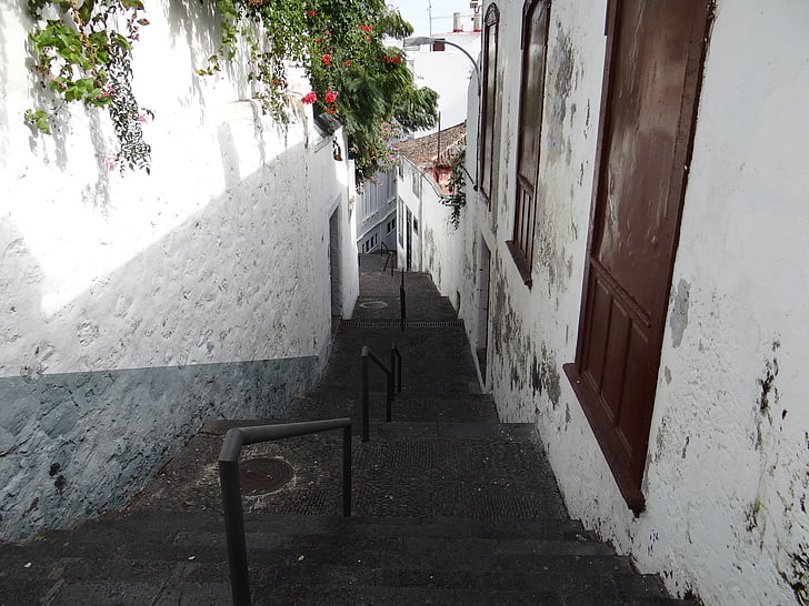 hẻm, đi, phố cổ, Tây Ban Nha, mặt tiền, cầu thang, dần dần