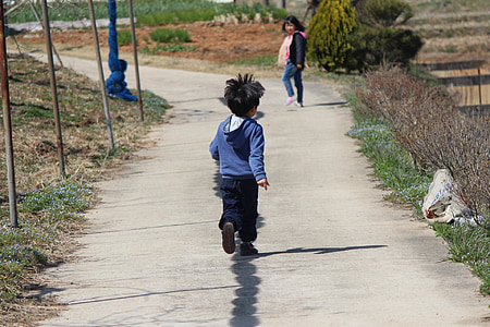 children, country road, country, running, gil, jogging