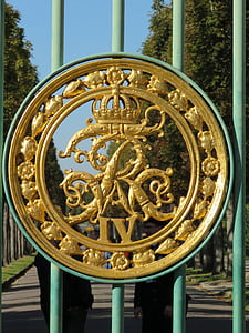 Potsdam, Sanssouci, emblème, objectif, grille verte, porte, architecture