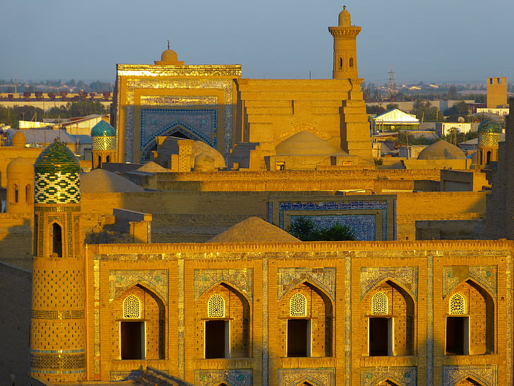 Khiva, város, City view, régi, abendstimmung, Üzbegisztán, naplemente