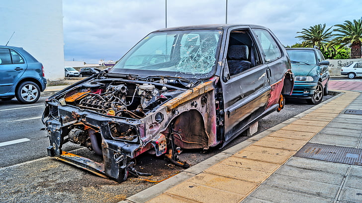 auto, hävitatud, pargitud, masin, auto, Lanzarote, Arrecife