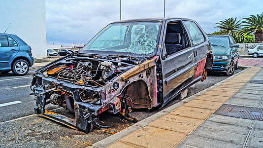 samochód, zniszczone, zaparkowany, Maszyny, Automatycznie, Lanzarote, Arrecife