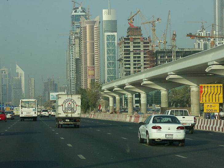 trafic, route, Dubai, Émirats Arabes Unis, u a e, Autos, véhicules