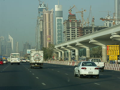 tráfico, carretera, Dubai, Emiratos Árabes Unidos, u un e, autos, vehículos