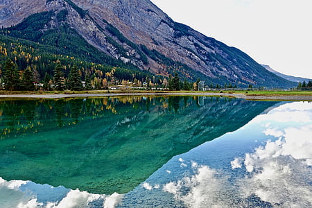 отражение, езеро, планини, пейзаж, мирни, живописна, огледало