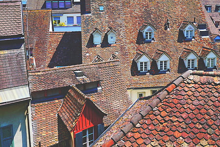 atap, ubin, atap, batu bata, merah, atap rumah, Gable