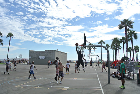 venice beach, basketball, hoops, shoot, leap, los angeles, california