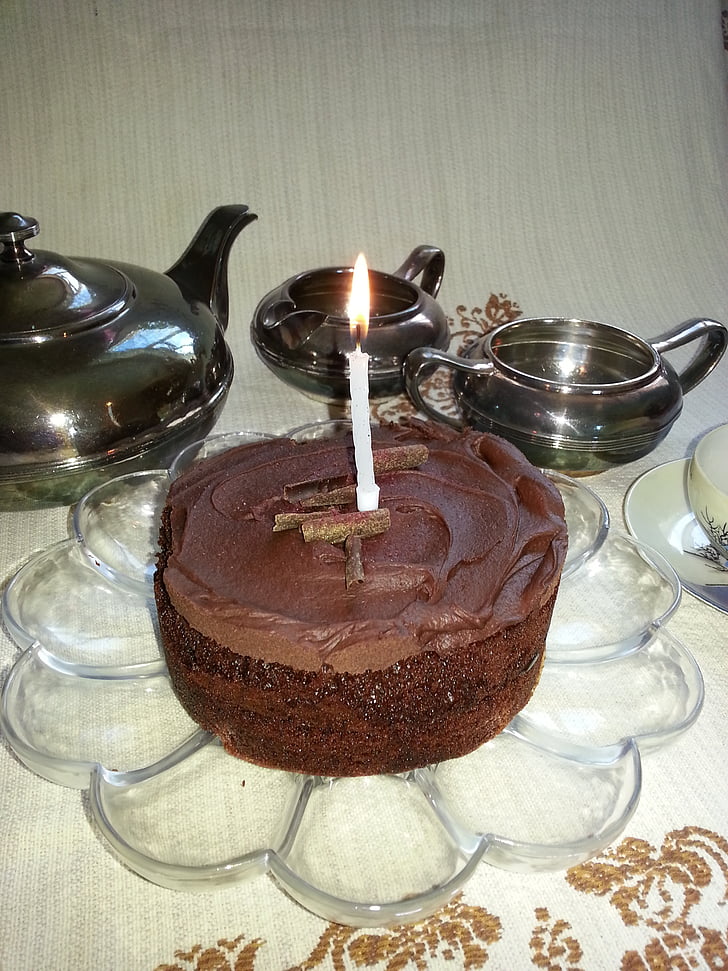торта, свещ, рожден ден, чай