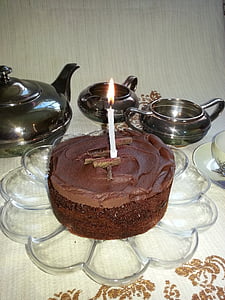 cake, candle, birthday, tea